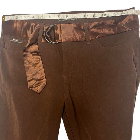 l.e.i. Brown Flare Pants Satin Belt Size 9 Y2K Vintage Fall Layering Retro - Picture 4 of 11
